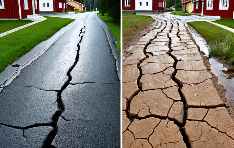 **Prompt 1: The New Water Reality in Sweden**
    A composite image illustrating the contrasting impacts of climate change on water in Sweden. On one side, a parched, cracked lawn in a typical Swedish suburban setting under a harsh sun, symbolizing drought and water scarcity. On the other side, the same Swedish street, with traditional red and white houses, partially submerged by sudden, heavy rainfall, showing flooded roads and overflowing storm drains. The overall mood is one of stark contrast and the urgent need for adaptation.